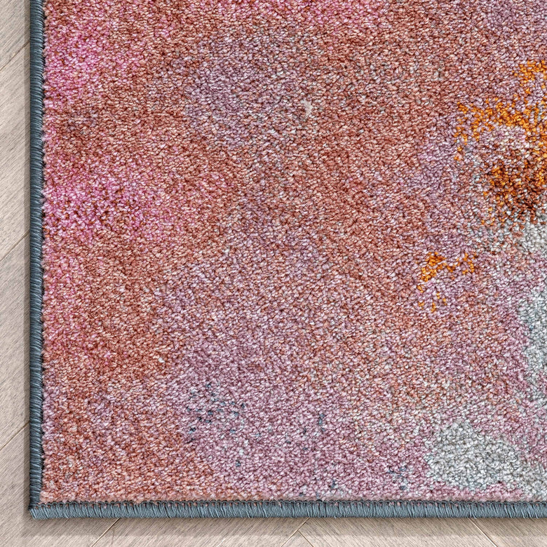 Petal Modern Abstract Paintsplash Distressed Blue Pink Rug RO-234