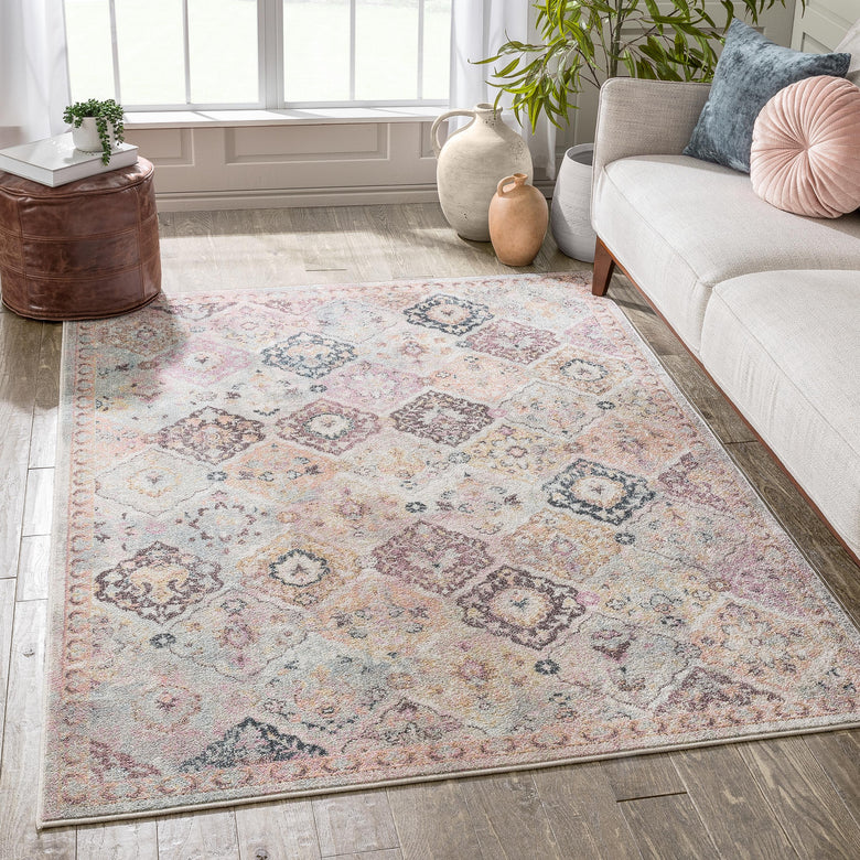 Elaine Vintage Bohemian Panel Grey Ivory Rug RO-307