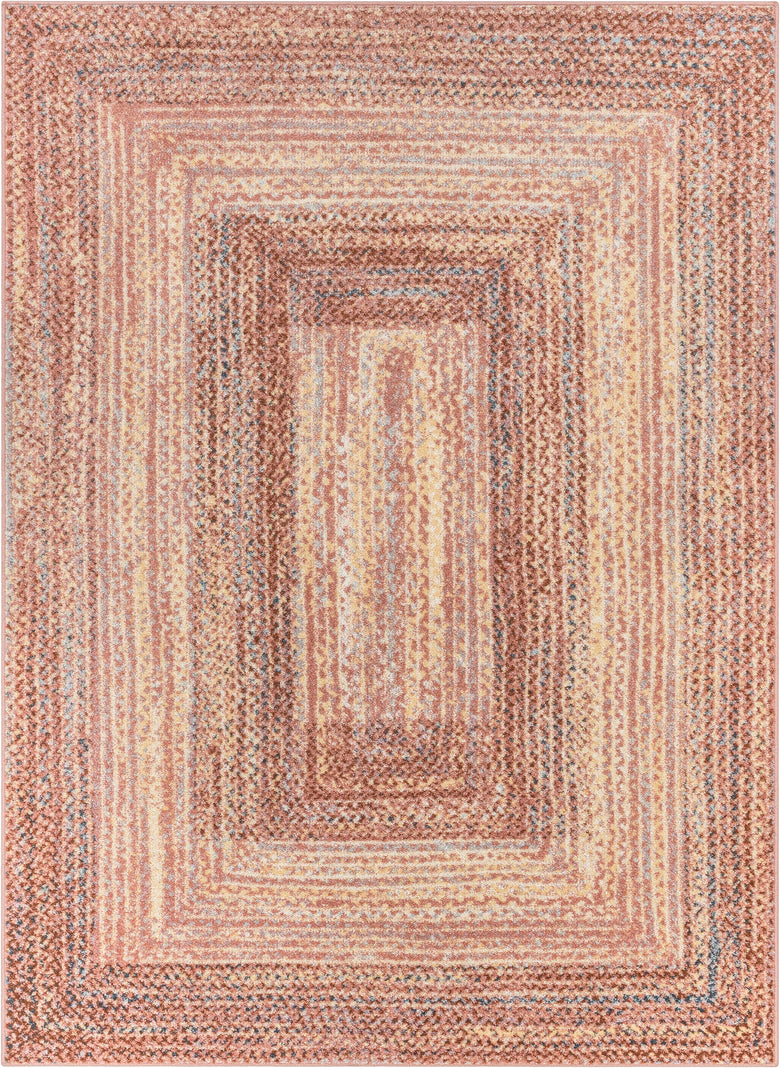 Chindi Bohemian Vintage Solid & Striped Multi-Color Blush Yellow Braided Pattern Rug RO-311