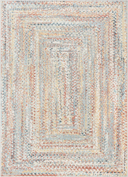 Chindi Bohemian Vintage Solid & Striped Multi-Color Light Blue Green Braided Pattern Rug RO-316