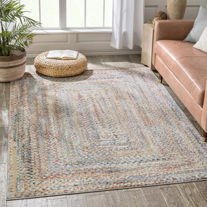 Chindi Bohemian Vintage Solid & Striped Multi-Color Light Blue Green Braided Pattern Rug RO-316