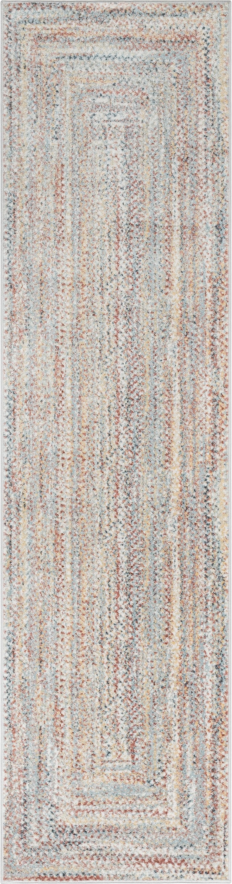 Chindi Bohemian Vintage Solid & Striped Multi-Color Light Blue Green Braided Pattern Rug RO-316