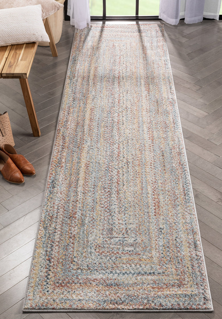 Chindi Bohemian Vintage Solid & Striped Multi-Color Light Blue Green Braided Pattern Rug RO-316