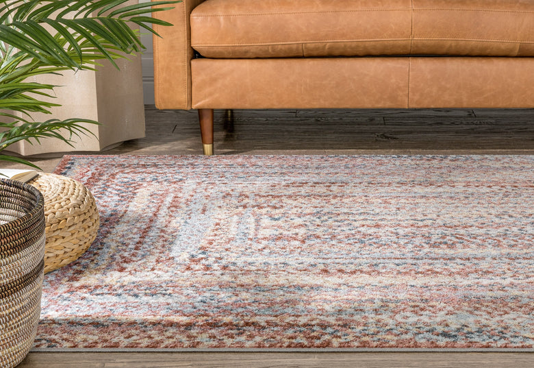 Chindi Bohemian Vintage Solid & Striped Multi-Color Blush Light Blue Braided Pattern Rug RO-319