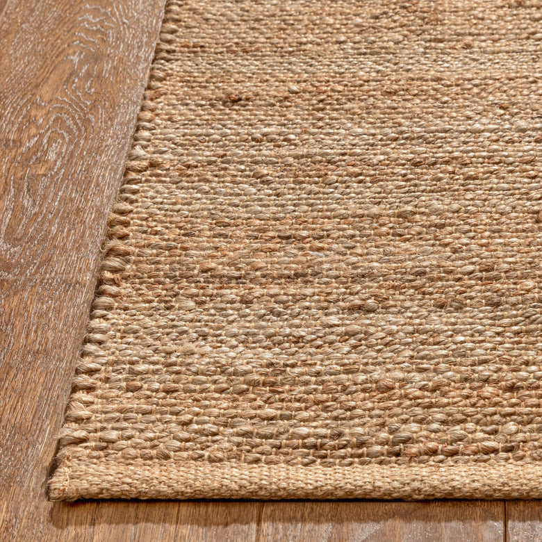 Laylani Farmhouse Solid Pattern Natural Color Hand-Braided Basket Weave Jute Rug ROM-32