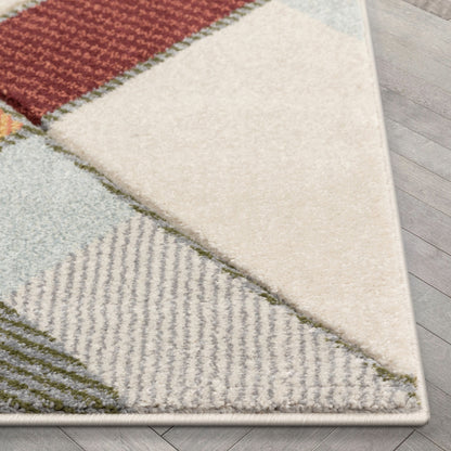 Rumba Mid-Century Modern Geometric Diamond Shapes Multi Distressed High-Low Rug RU-151