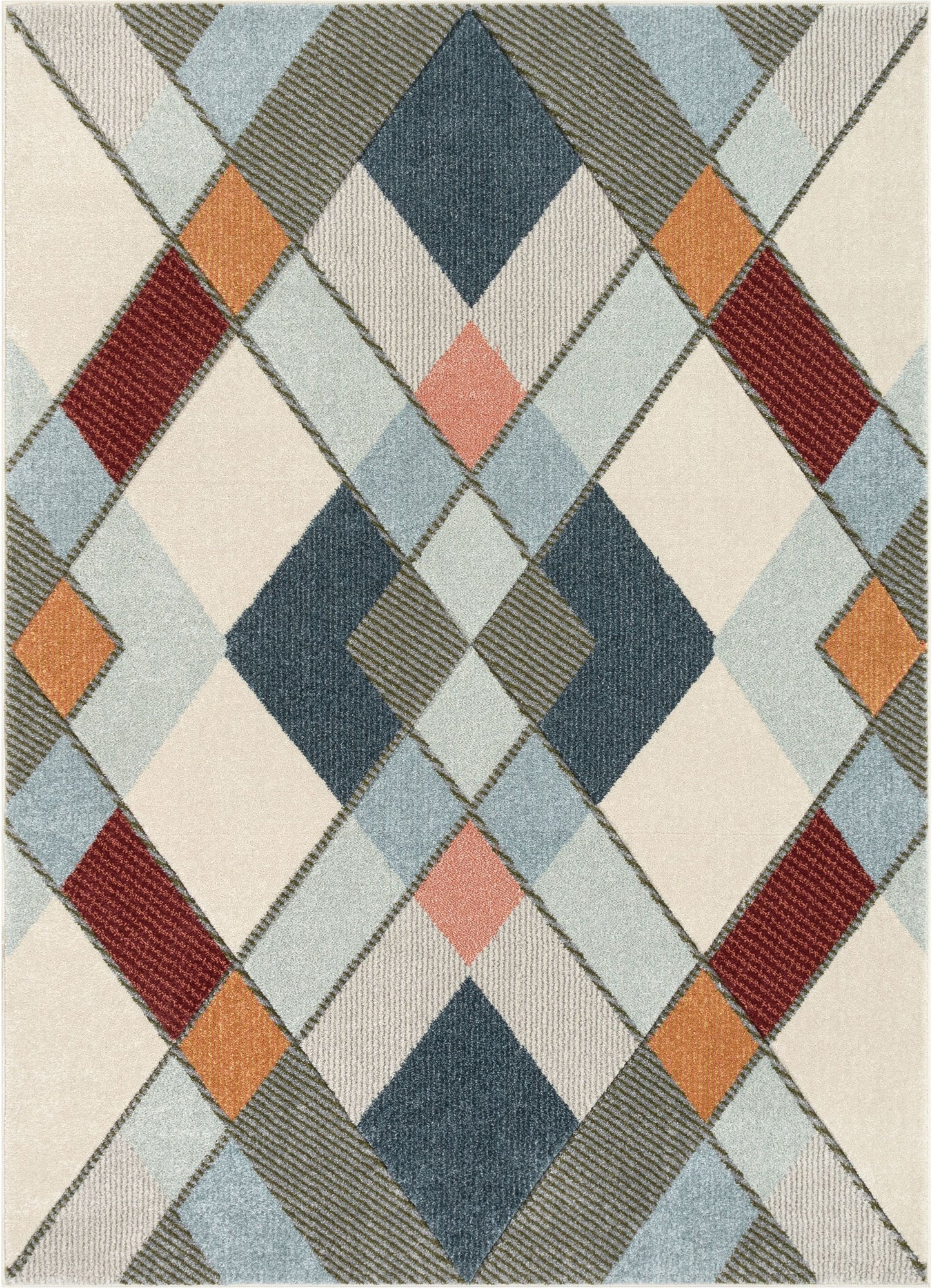 Rumba Mid-Century Modern Geometric Diamond Shapes Multi Distressed High-Low Rug RU-151