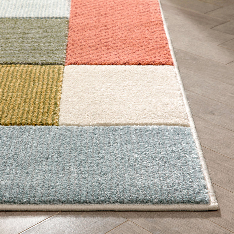 Addy Mid-Century Modern Geometric Squares Multi Distressed High-Low Rug RU-211