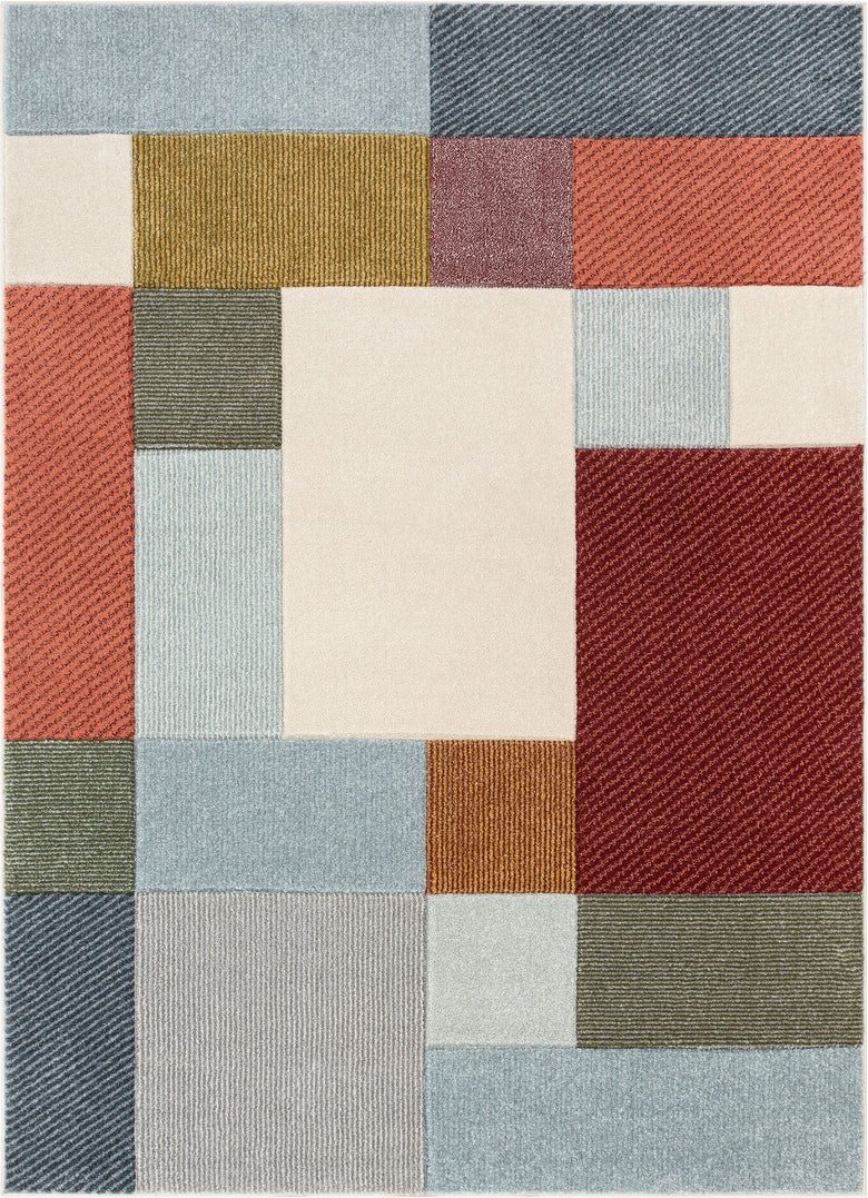 Addy Mid-Century Modern Geometric Squares Multi Distressed High-Low Rug RU-211