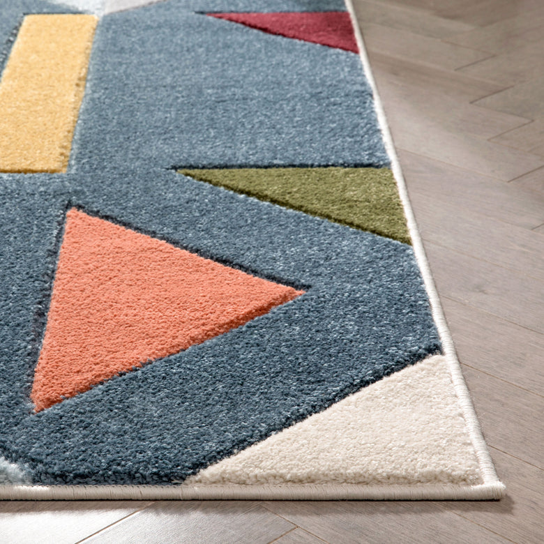 Twist Mid-Century Modern Geometric Pattern Multi Distressed High-Low Rug RU-221