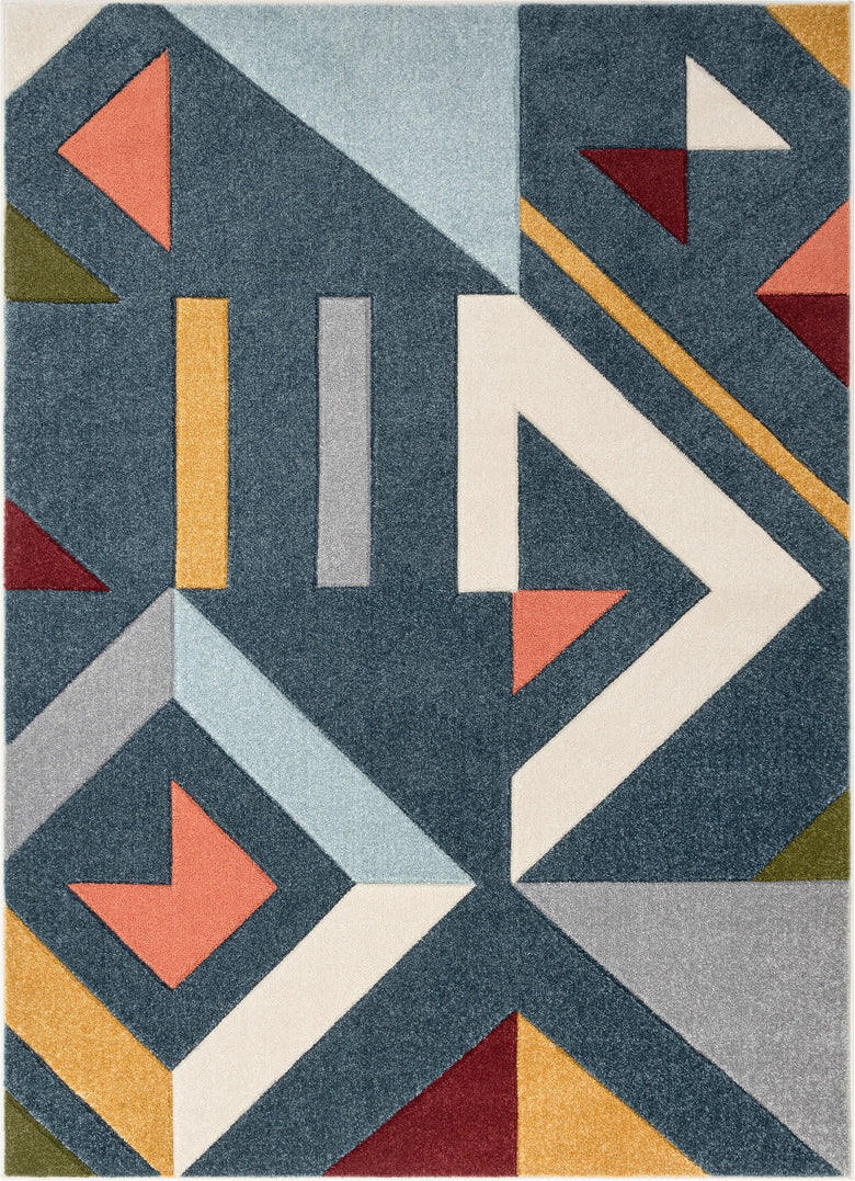 Twist Mid-Century Modern Geometric Pattern Multi Distressed High-Low Rug RU-221