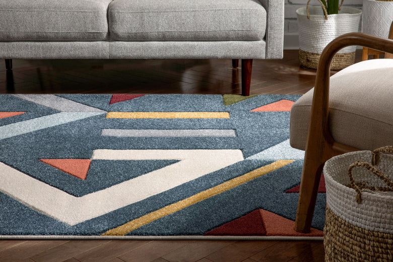 Twist Mid-Century Modern Geometric Pattern Multi Distressed High-Low Rug RU-221