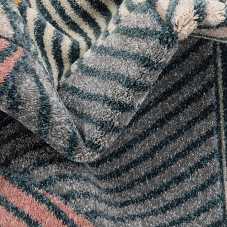 Lela Mid-Century Modern Geometric Traingle & Lines Multi Distressed High-Low Rug RU-241