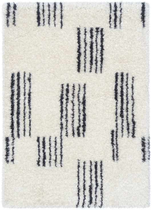 Yucca Modern Ethnic Shag Ivory Grey Soft Rug RUE-22