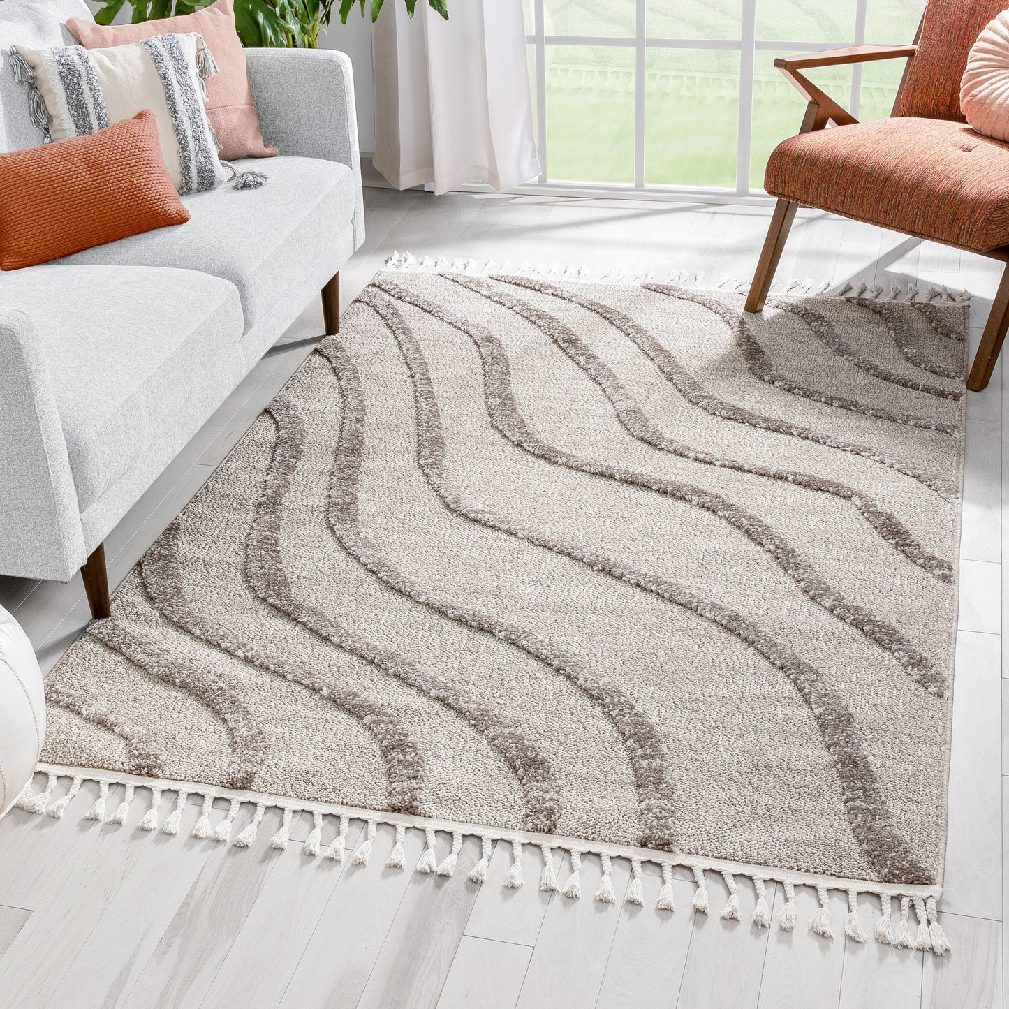 Lydia Contemporary Coastal Geometric Ivory High-Low Textured Rug SAL-102