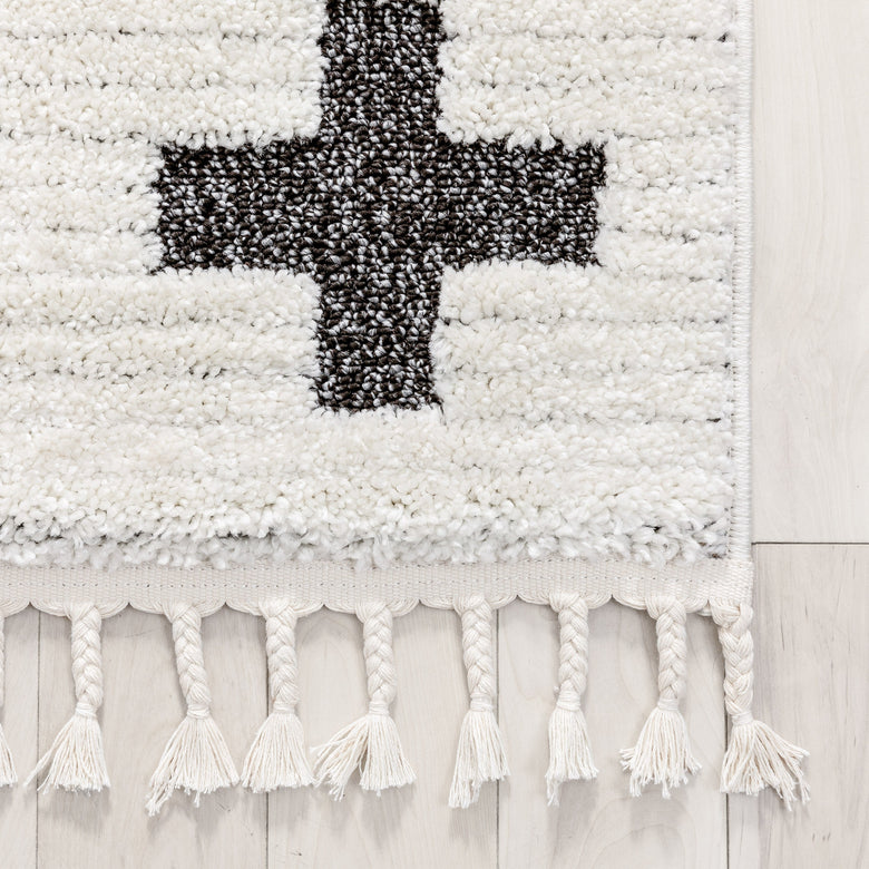 Marguerite Contemporary Geometric Stripes Ivory High-Low Textured Rug SAL-122