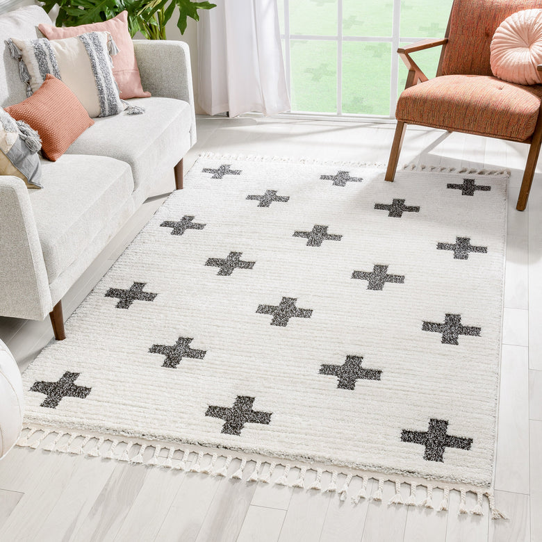 Marguerite Contemporary Geometric Stripes Ivory High-Low Textured Rug SAL-122