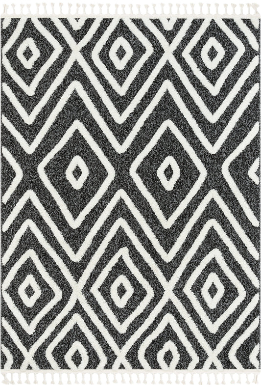 Willow Moroccan Lattice Trellis Black High-Low Textured Rug SAL-23