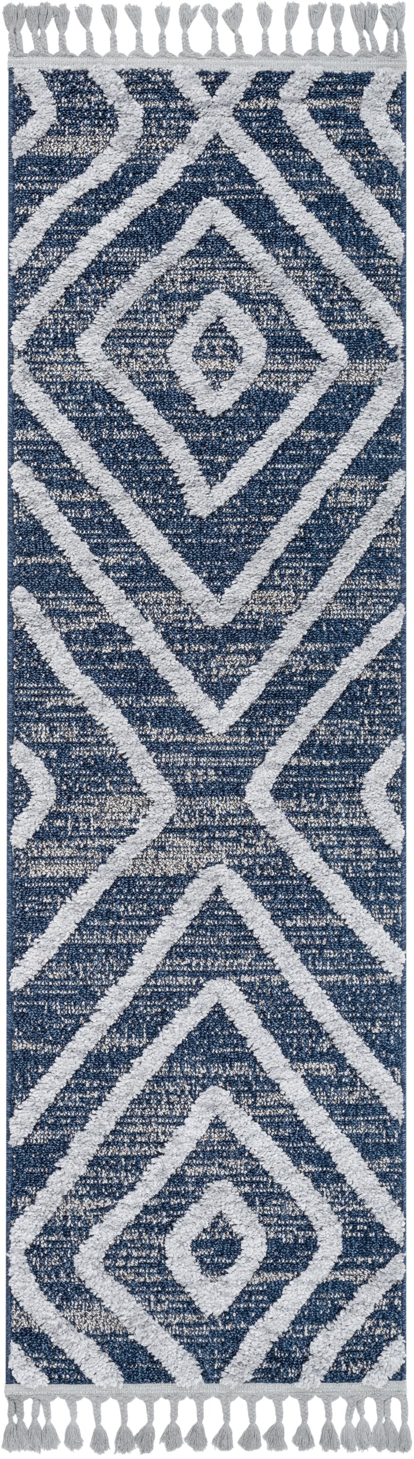 Willow Moroccan Lattice Trellis Blue High-Low Textured Rug SAL-24