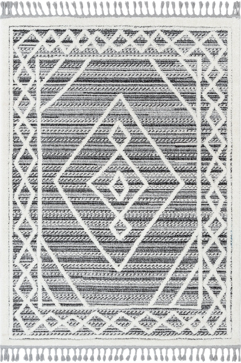 Everly Tribal Trellis Diamond Pattern Black High-Low Textured Rug SAL-33