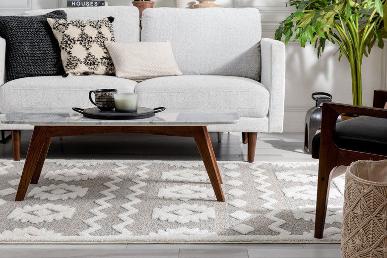 Addison Tribal Moroccan Diamond Pattern Beige High-Low Textured Rug SAL-42
