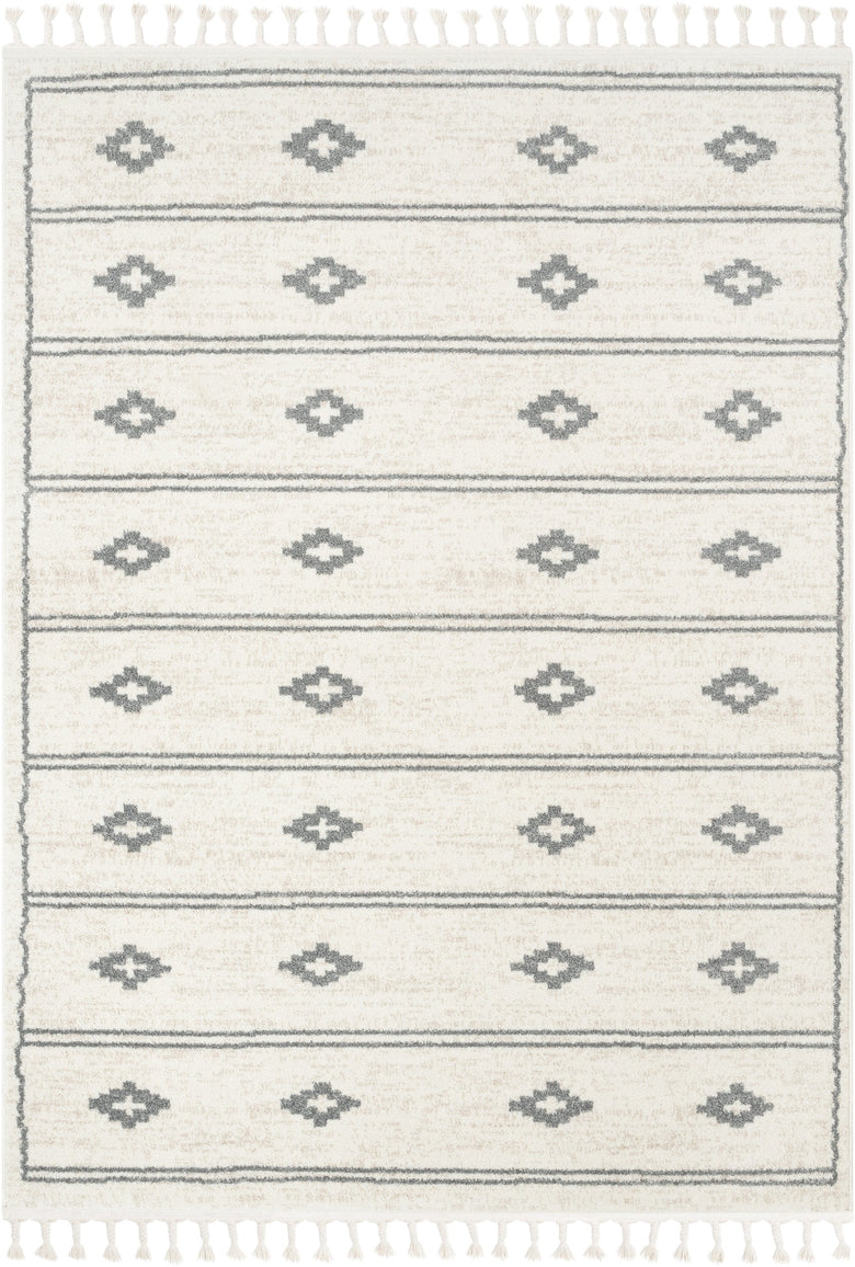 Parallel Moroccan Tribal Diamond Pattern Ivory Grey Rug SE-242