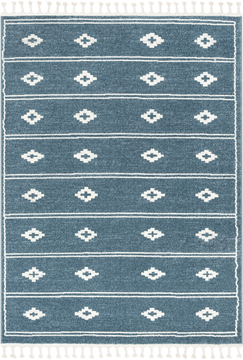 Parallel Moroccan Tribal Diamond Pattern Blue Rug SE-244