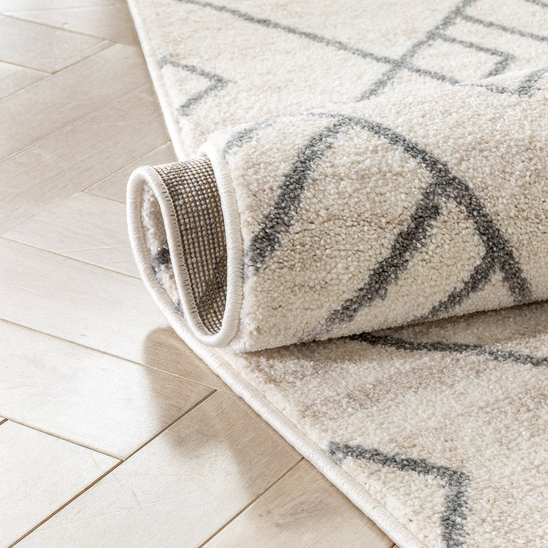 Diodelly Moroccan Lattice Trellis Ivory Grey Rug SE-262