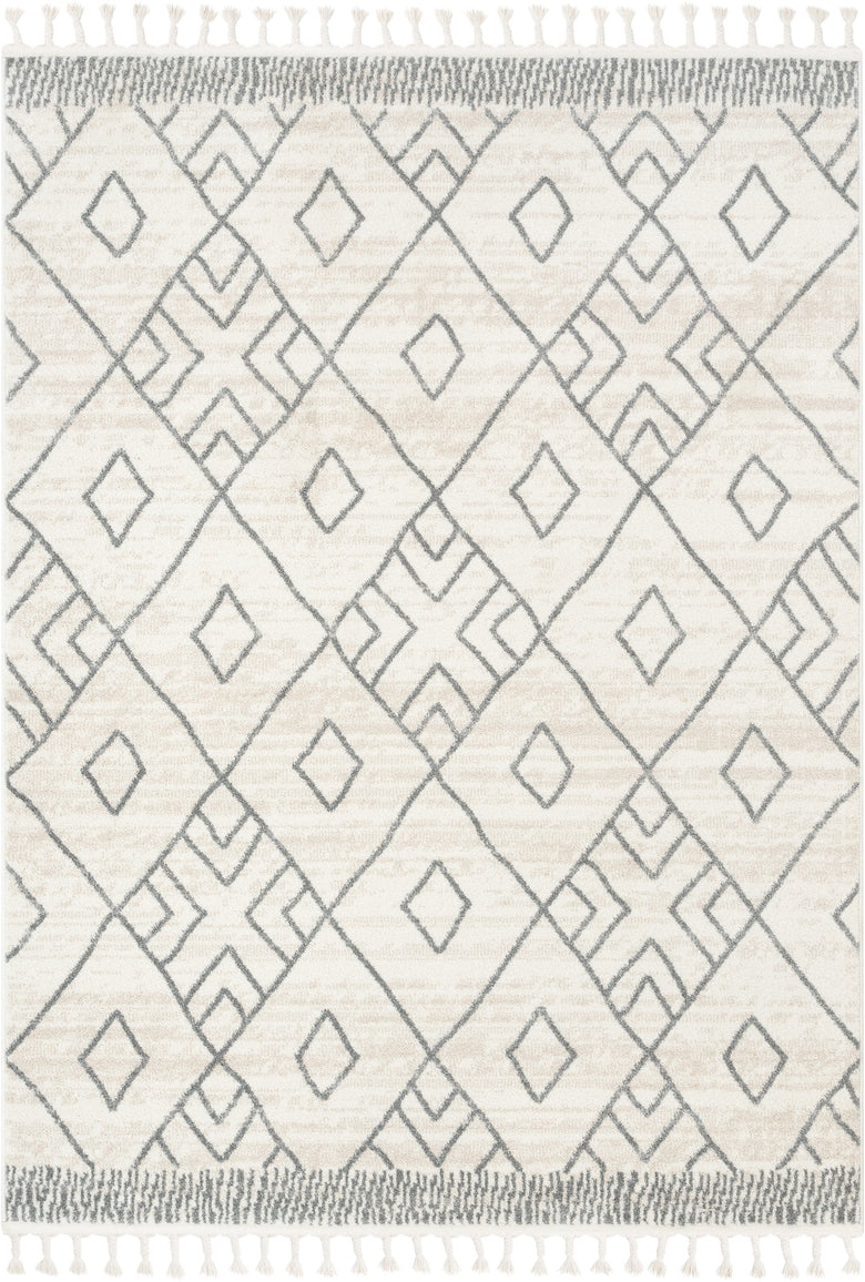 Diodelly Moroccan Lattice Trellis Ivory Grey Rug SE-262