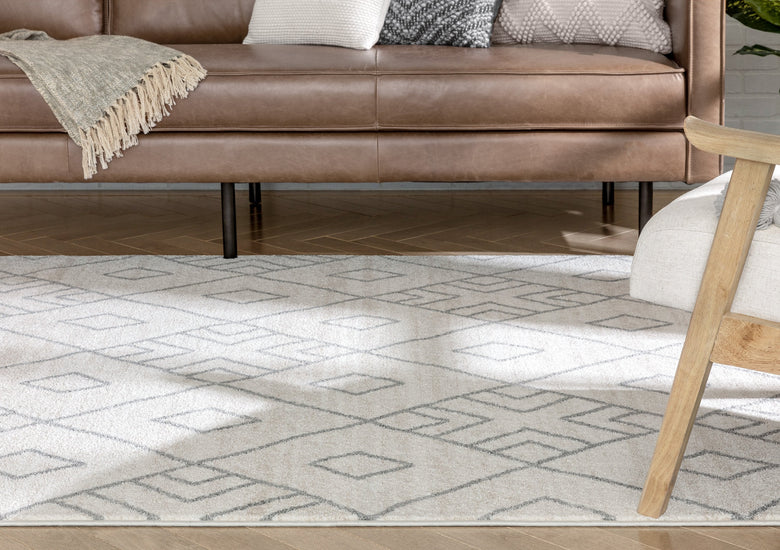 Diodelly Moroccan Lattice Trellis Ivory Grey Rug SE-262