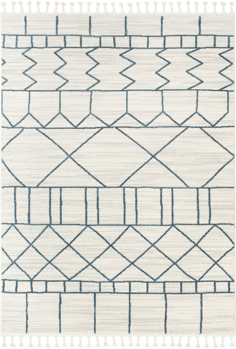 Schematica Nordic Tribal Geometric Pattern Ivory Blue Rug SE-272