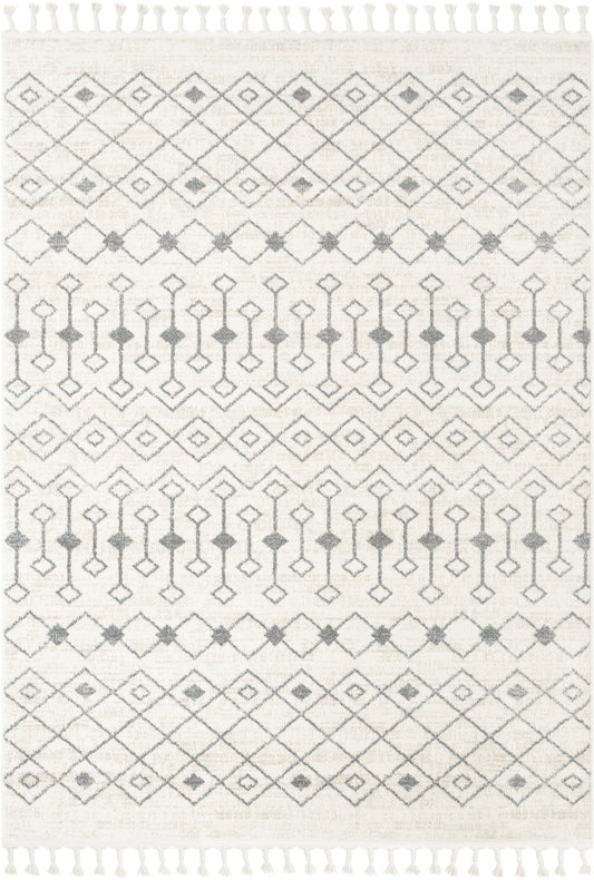 Transistora Nordic Tribal Trellis Pattern Ivory Grey Rug SE-282