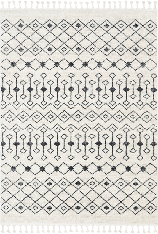 Transistora Nordic Tribal Trellis Pattern Charcoal Ivory Rug SE-283