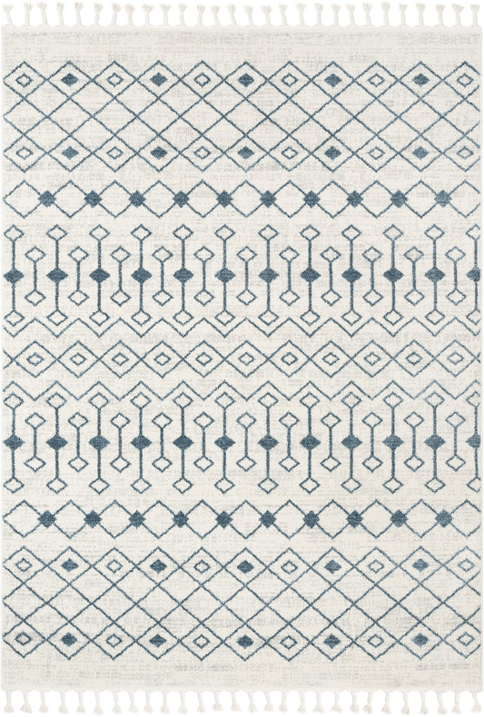 Transistora Nordic Tribal Trellis Pattern Light Blue Ivory Rug SE-286