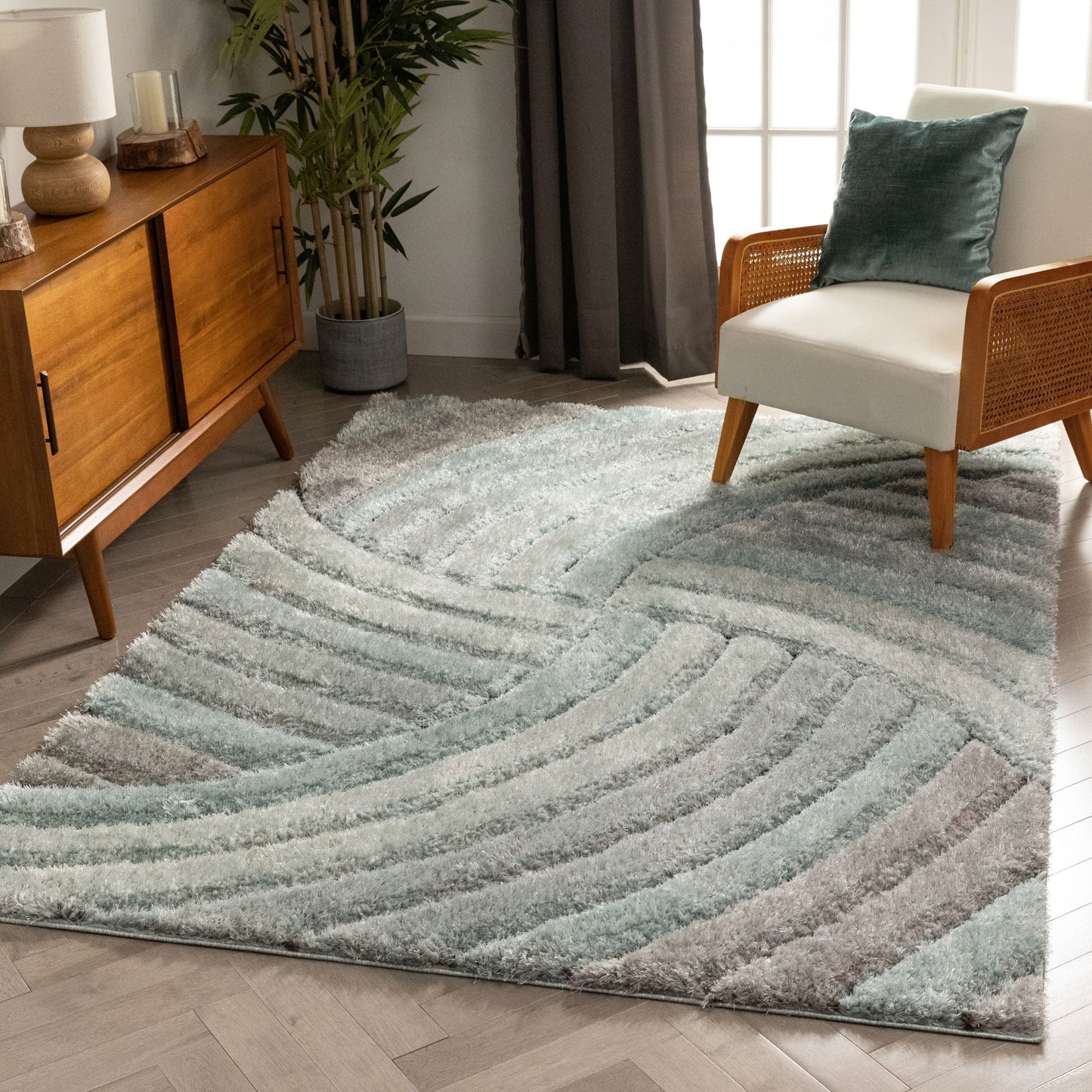 Ucci Blue Modern 3D Textured Shag Rug SF-04