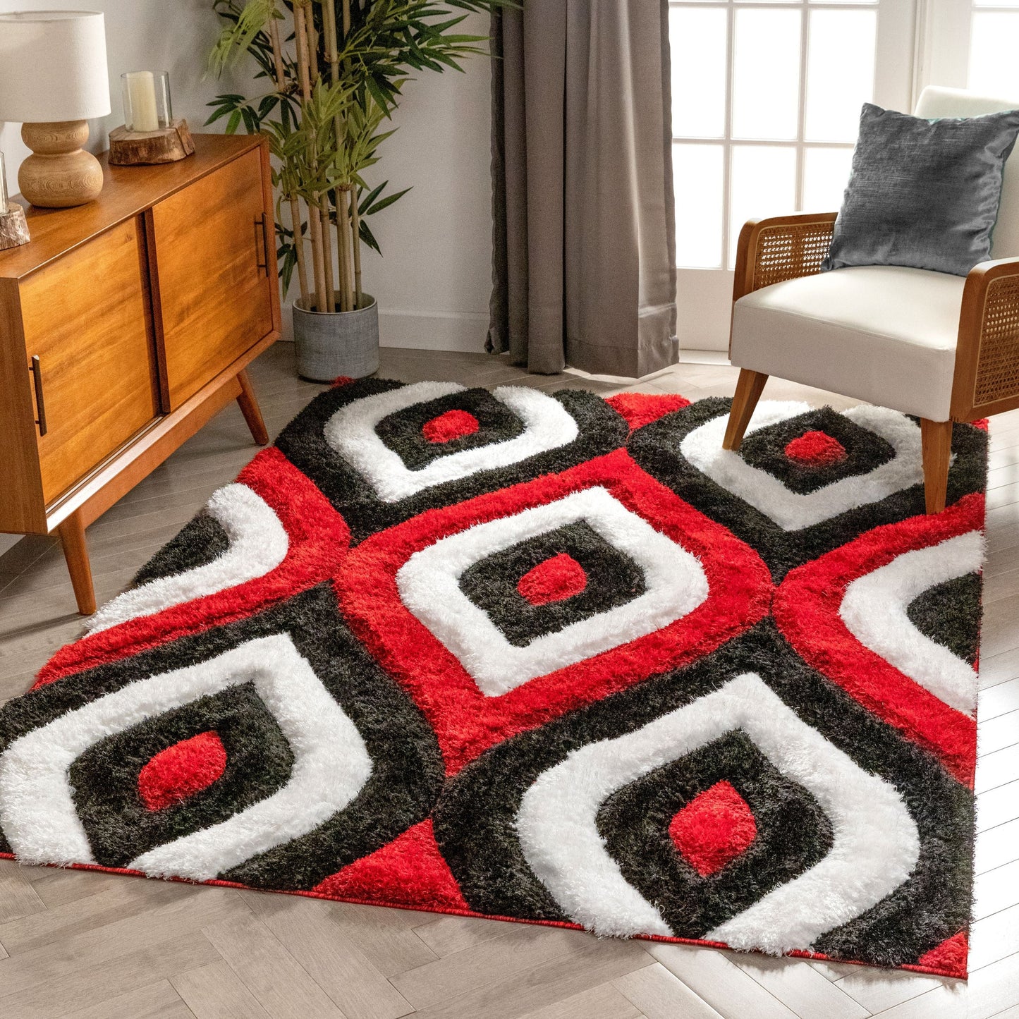 Malibu Red Modern 3D Textured Shag Rug SF-10