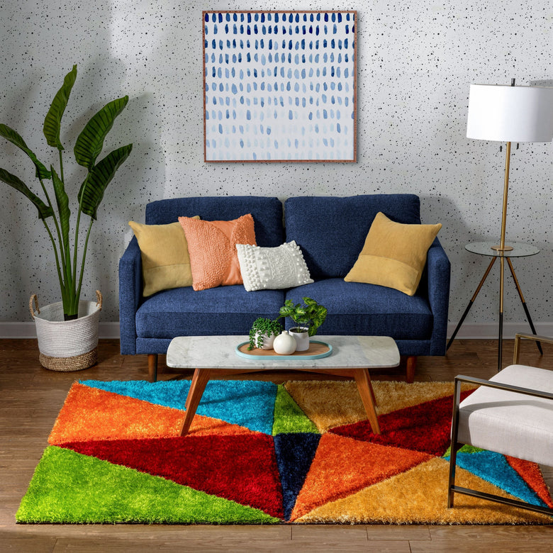 Rialto Modern Geometric Shag Multi 3D Textured Thick & Soft Shag Rug SF-121