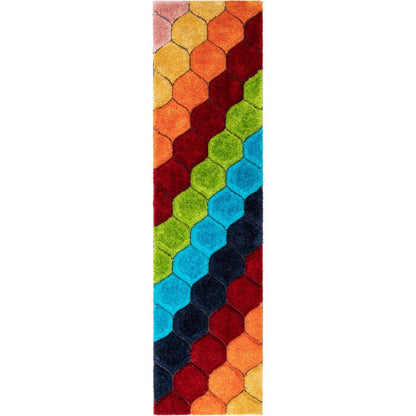 Rainbow Modern Geometric Shag Multi 3D Textured Thick & Soft Shag Rug SF-131