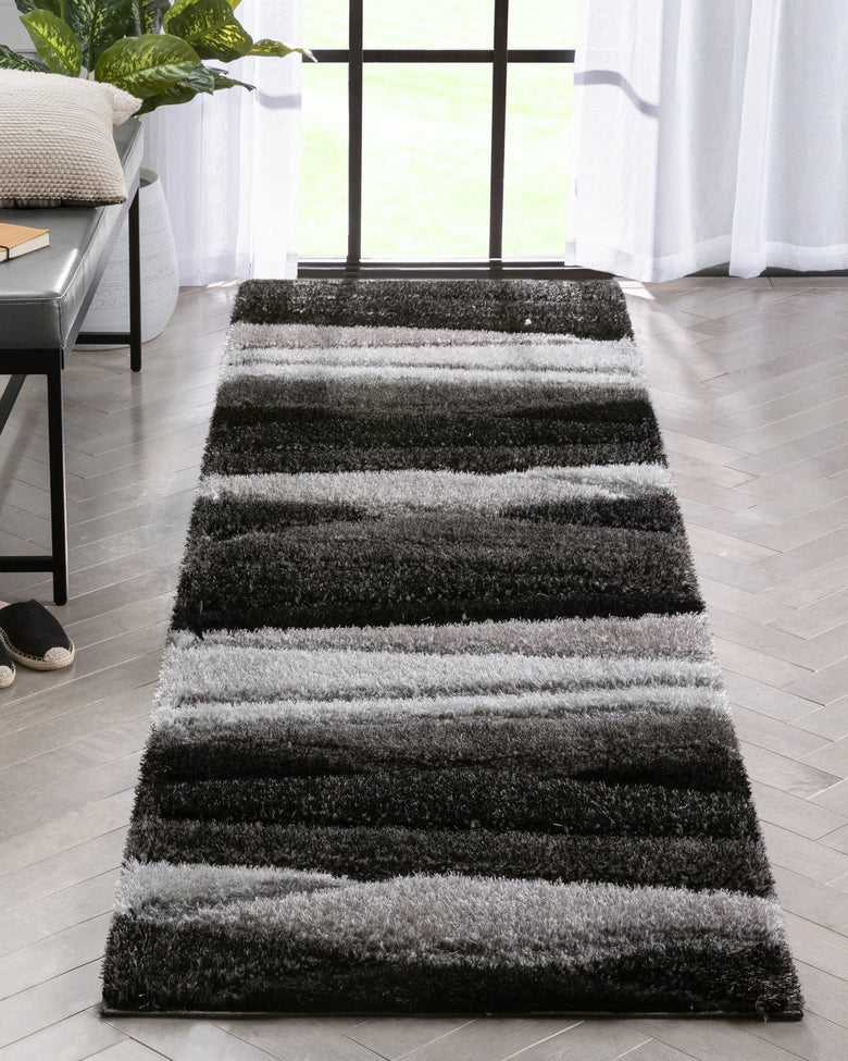 Apallo Modern Geometric Black 3D Textured Thick & Soft Shag Rug SF-143