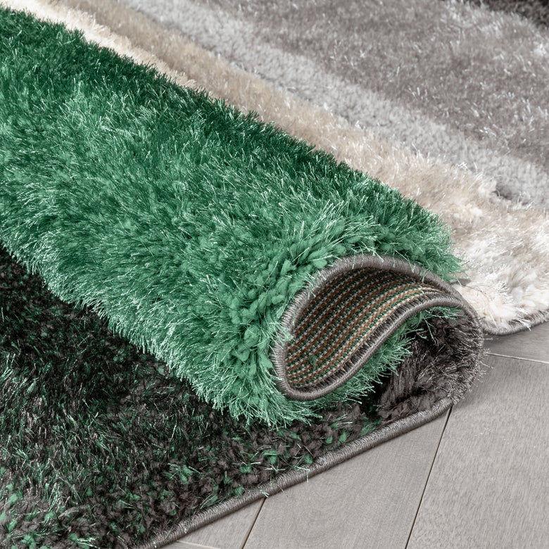 Apallo Modern Geometric Green 3D Textured Thick & Soft Shag Rug SF-145
