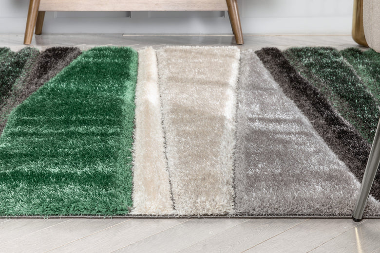 Apallo Modern Geometric Green 3D Textured Thick & Soft Shag Rug SF-145