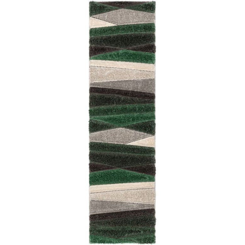 Apallo Modern Geometric Green 3D Textured Thick & Soft Shag Rug SF-145