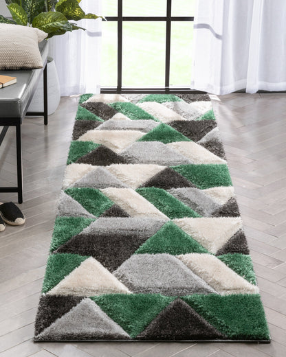 Holland Modern Geometric Green 3D Textured Thick & Soft Shag Rug SF-155