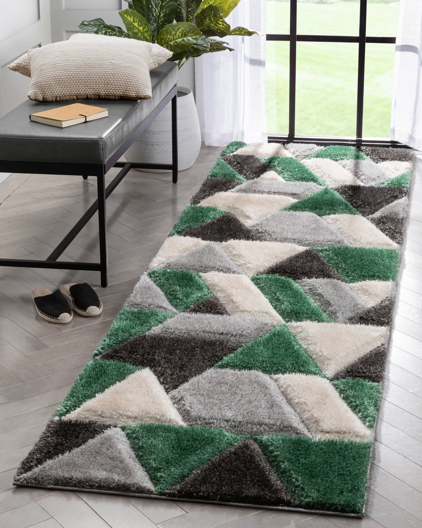 Holland Modern Geometric Green 3D Textured Thick & Soft Shag Rug SF-155