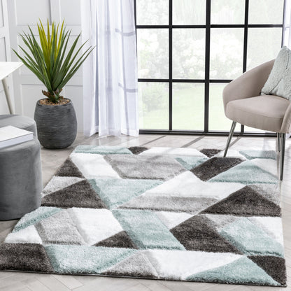 Holland Modern Geometric Light Blue 3D Textured Thick & Soft Shag Rug SF-156