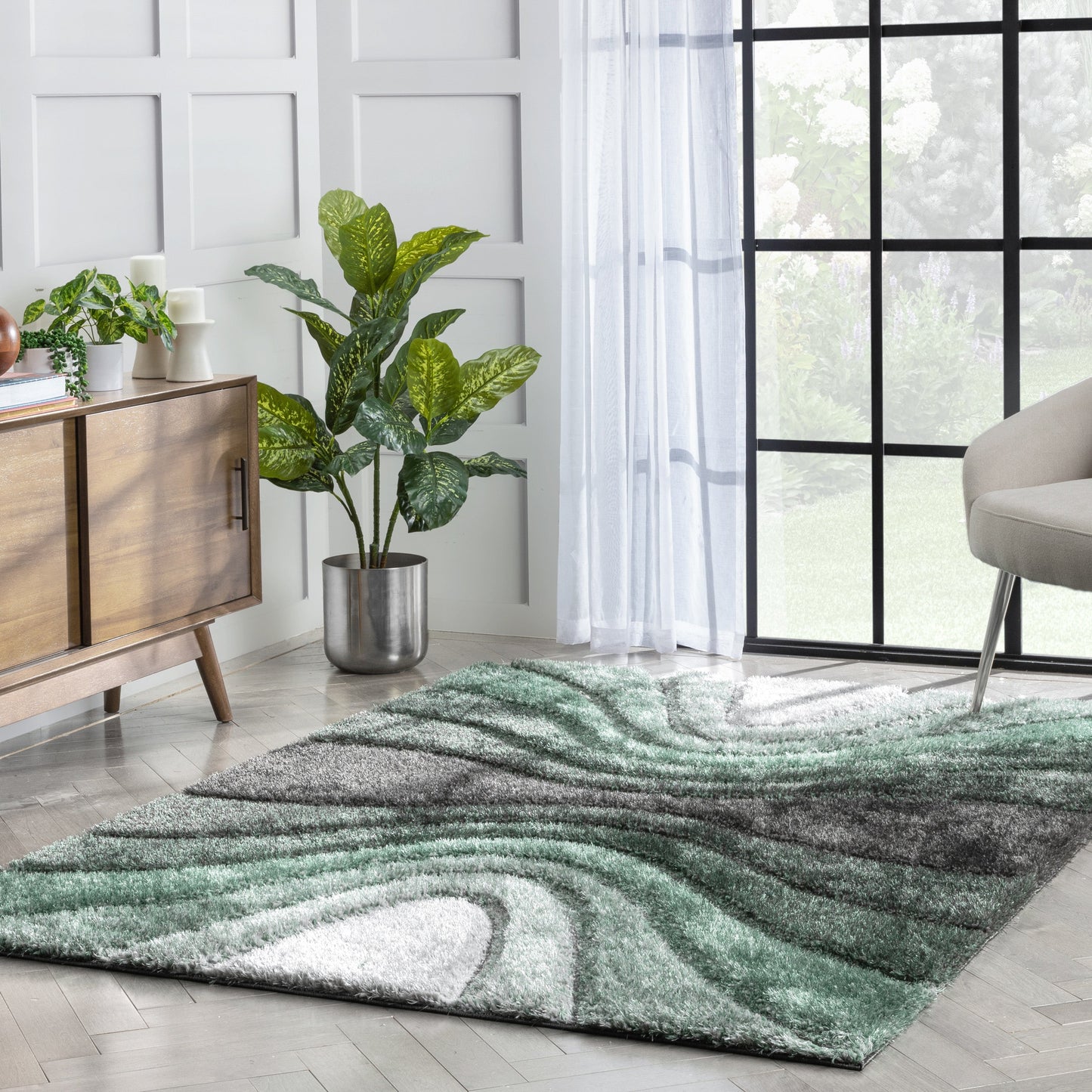 Luz Modern Geometric Green 3D Textured Thick & Soft Shag Rug SF-165