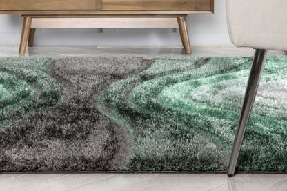 Luz Modern Geometric Green 3D Textured Thick & Soft Shag Rug SF-165