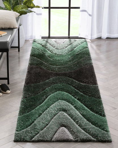 Luz Modern Geometric Green 3D Textured Thick & Soft Shag Rug SF-165