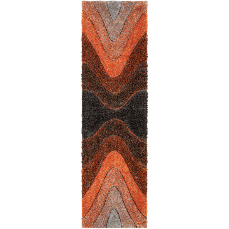 Luz Modern Geometric Grey Orange 3D Textured Thick & Soft Shag Rug SF-167