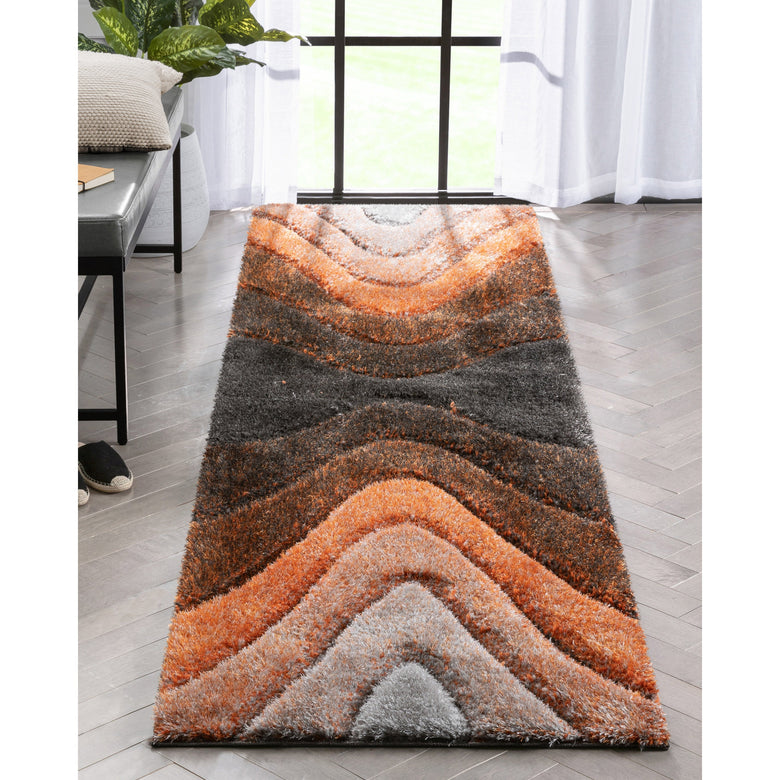 Luz Modern Geometric Grey Orange 3D Textured Thick & Soft Shag Rug SF-167